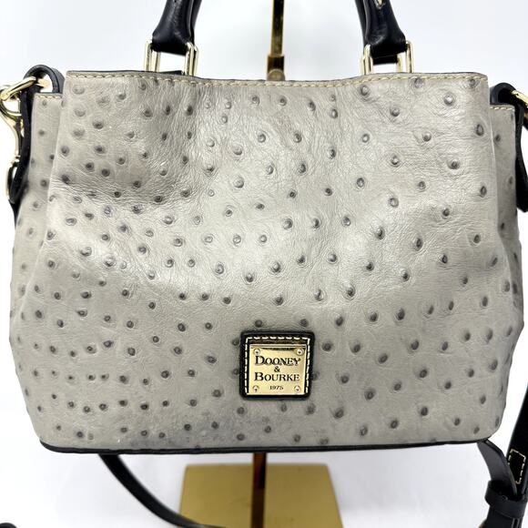 Dooney & Bourke Ostrich Embossed Leather Satchel Crossbody Gray Bag - Picture 13 of 16